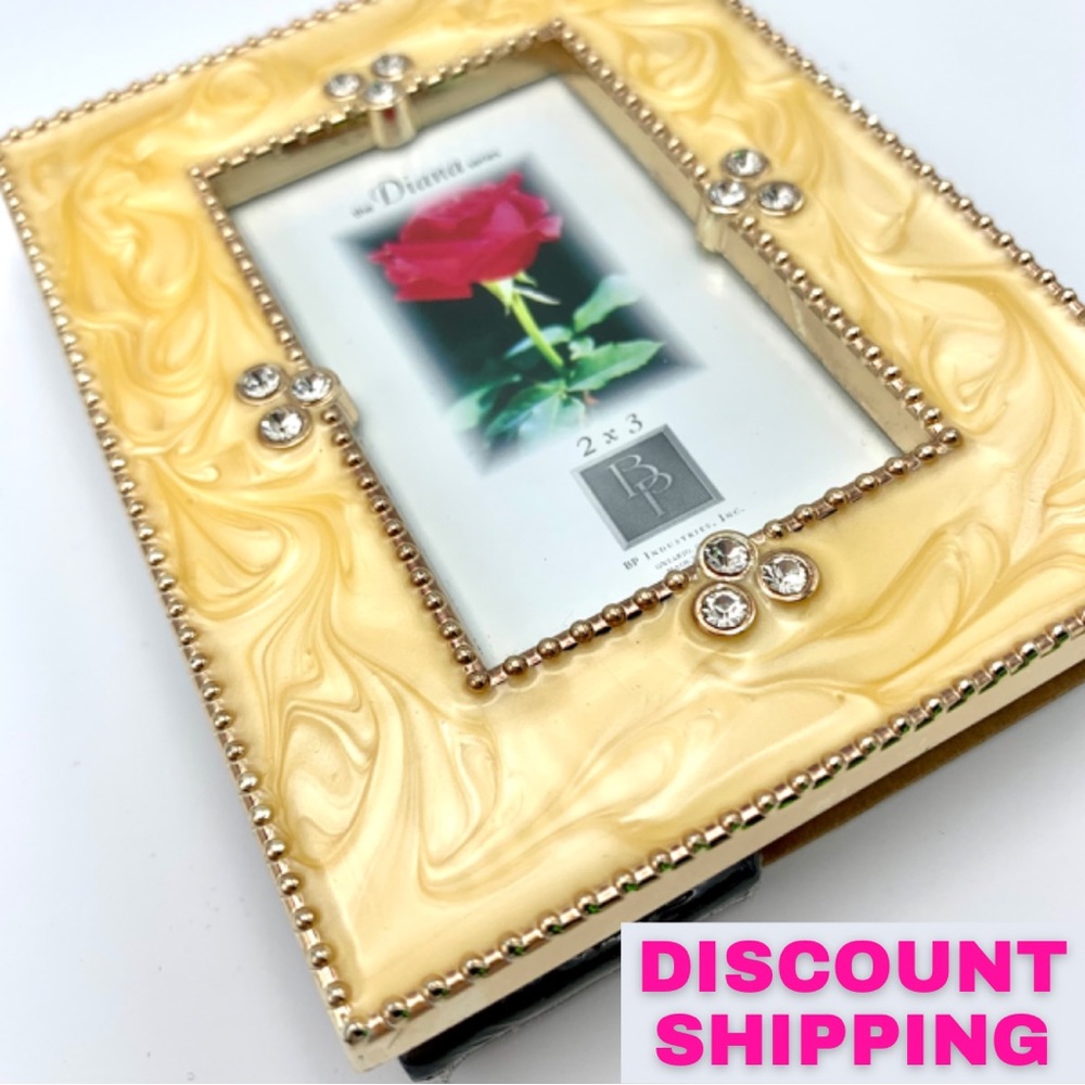 2 x 3 Picture Frame Gold Marbelized & Gem Rhinestones Vintage Photo Frame (NWT)